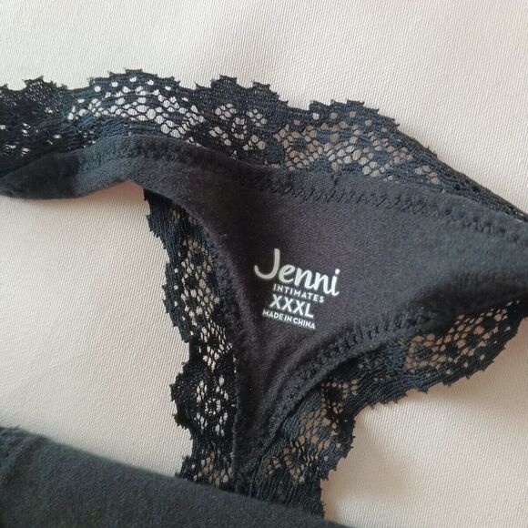 NWT JENNI Thong SIZE 3XL Solid Black w/ Lace Cotton Spandex - Picture 5 of 9